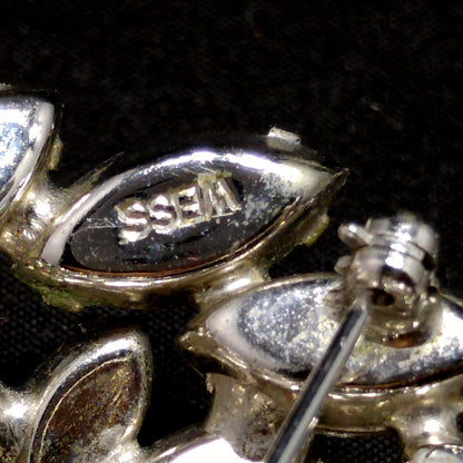 Vintage Weiss Clear Rhinestone Brooch Long Earrings Set, Wedding Bridal, 1960s