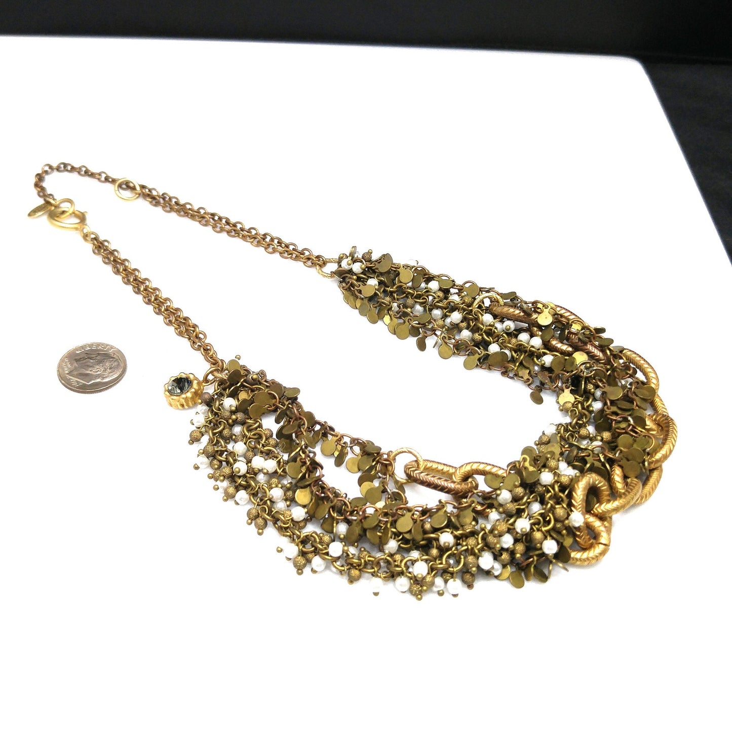 Catherine Popesco France Multi-Strand Necklace Faux Pearls & Crystal 1990s