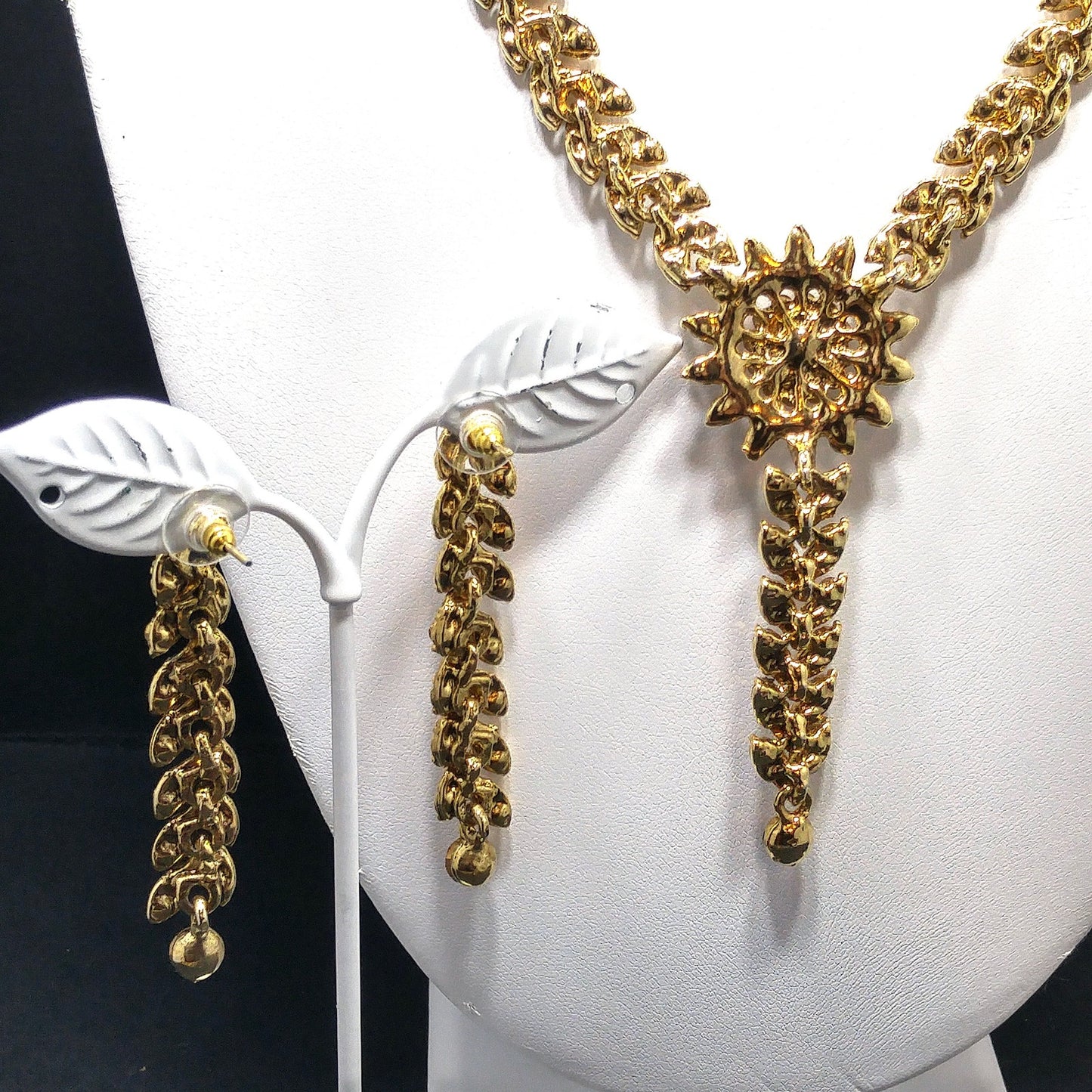 Light Topaz Rhinestone Necklace Post Earrings Set, Gold Plated, 1990s Vintage Jewelry