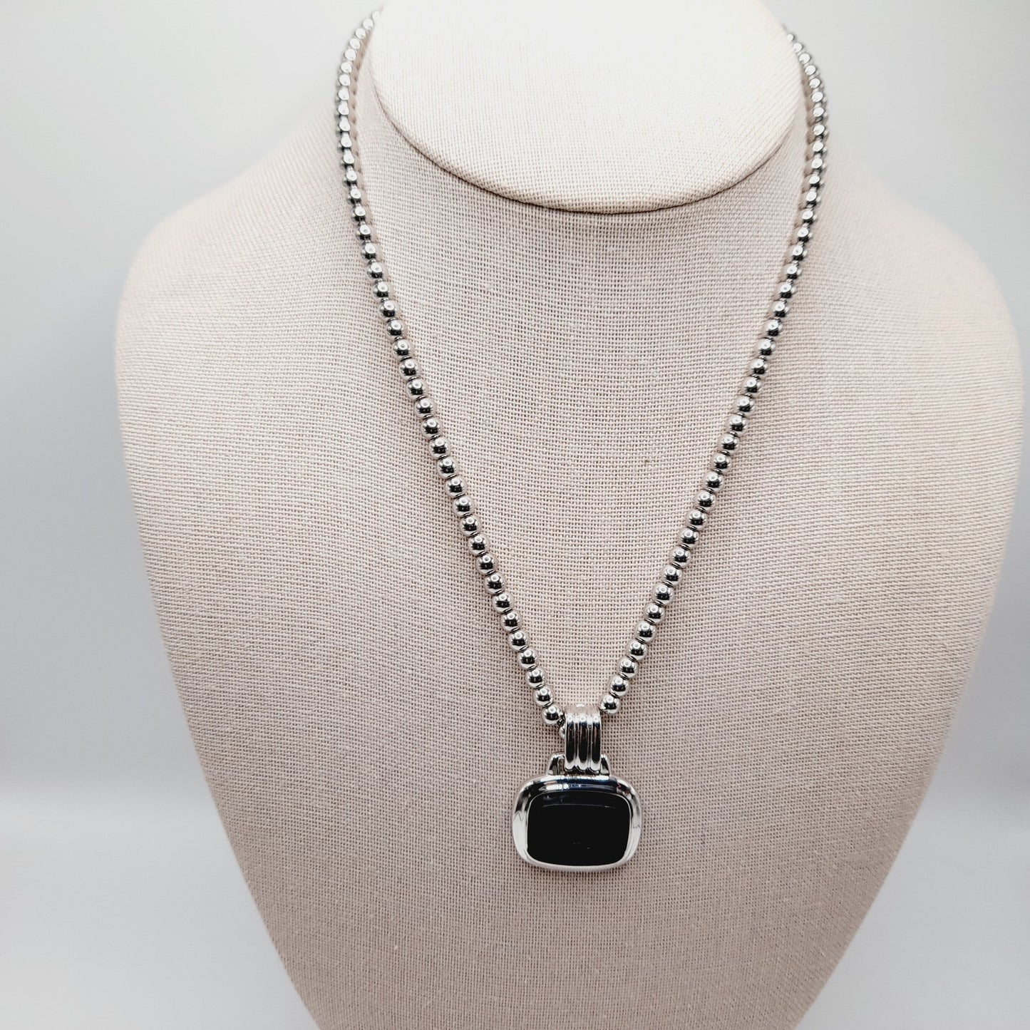 Monet Silver Tone Black Glass Pegasus Pendant Necklace – 16 Inches