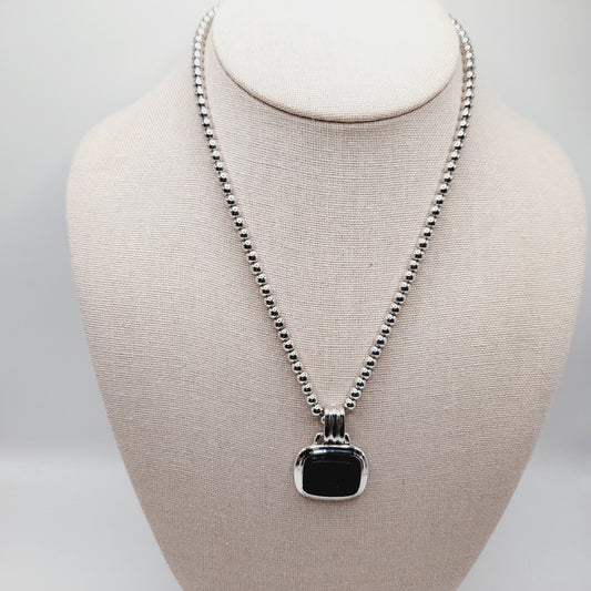 Monet Silver Tone Black Glass Pegasus Pendant Necklace – 16 Inches