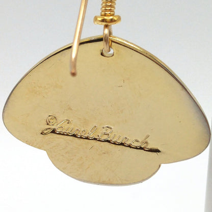 Vintage Laurel Burch Beige Enamel Drop Earrings, Gold Plated