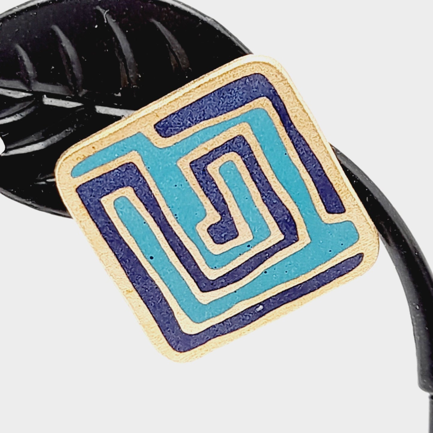 Laurel Burch “Mystery” Earrings – Vintage Enamel Geometric Post Earrings, Signed