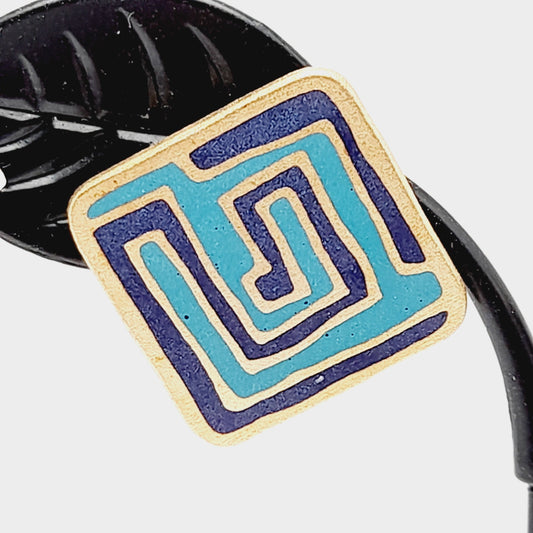 Laurel Burch “Mystery” Earrings – Vintage Enamel Geometric Post Earrings, Signed