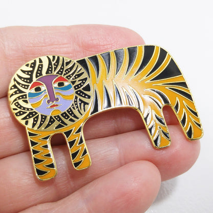 Laurel Burch "Tigre" Brooch, Gold Plated Lion Tiger Pin, 1980s Vintage Jewelry