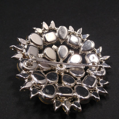 Weiss 1950s Large Clear Rhinestone Floral Brooch | Rhodium Plated Statement Pin | Vintage Mid-Century Jewelry