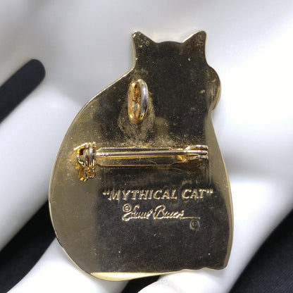 Laurel Burch "Mythical Cat" Brooch & Pendant, Cloisonné Enamel, Gold Plated, 1980s Vintage Jewelry