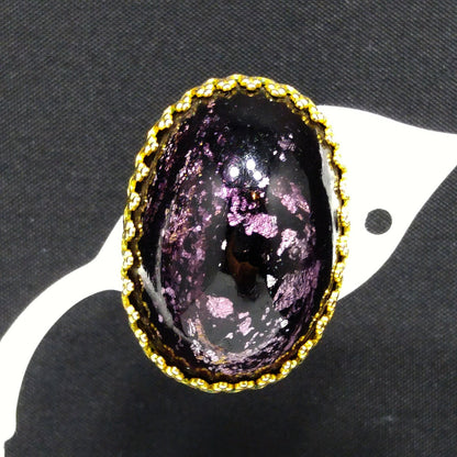 Vintage Carnegie Purple Silver Foil Glass Clip Earrings, Domed Glass, 1950s