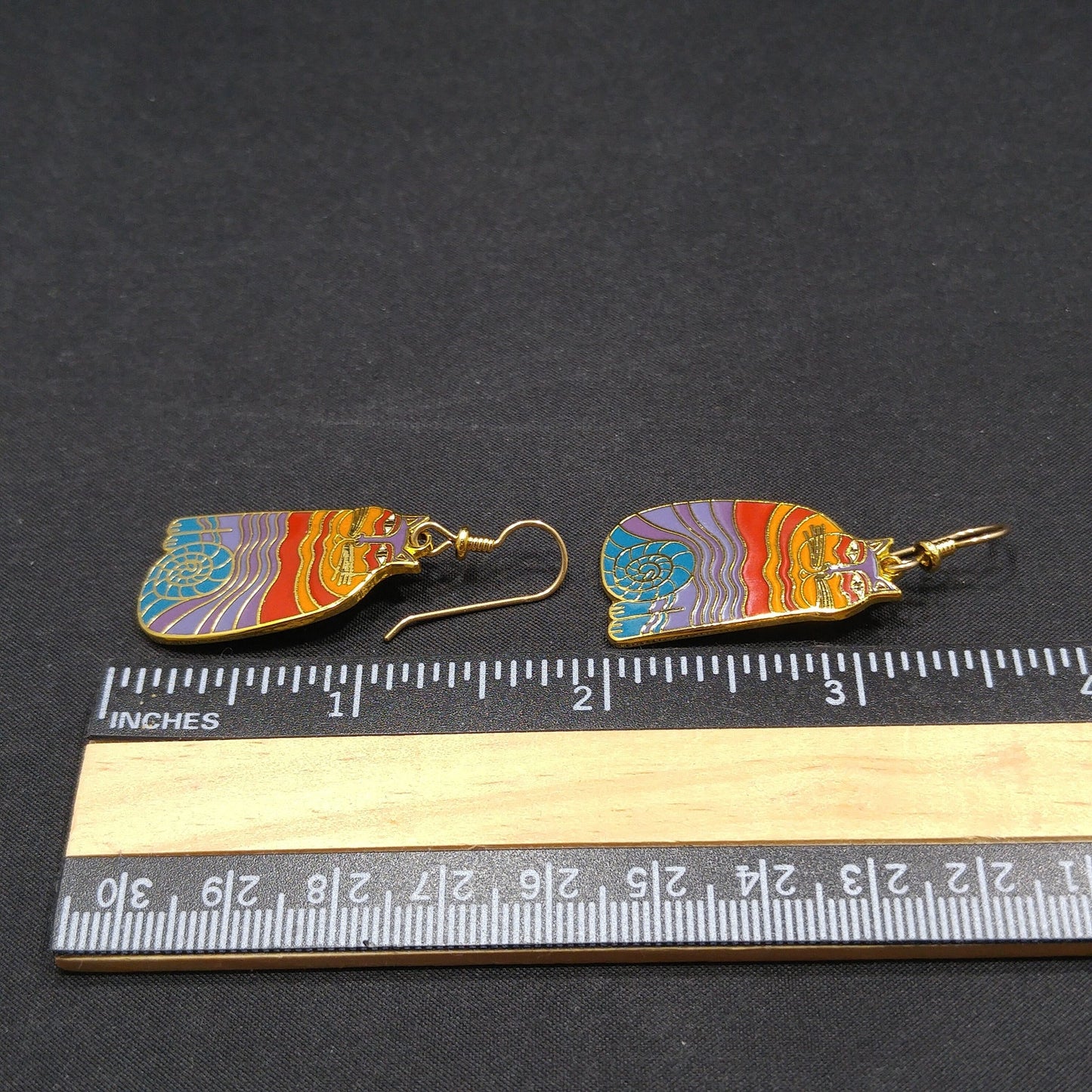 Laurel Burch "Rainbow Cats" Earrings, Multicolored Cloisonne Enamel, 1980s