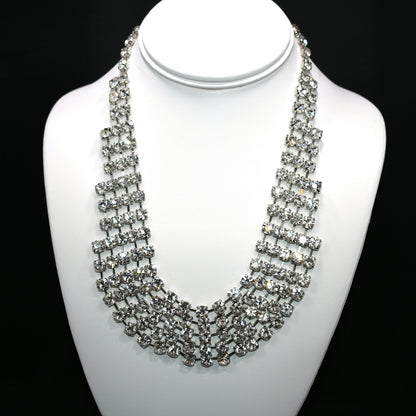 Vintage Clear Rhinestone Frontal Necklace, Rhodium Plating, 18 1/2 Inches, 1980s Vintage Jewelry