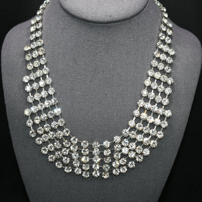 Vintage Clear Rhinestone Frontal Necklace, Rhodium Plating, 18 1/2 Inches, 1980s Vintage Jewelry