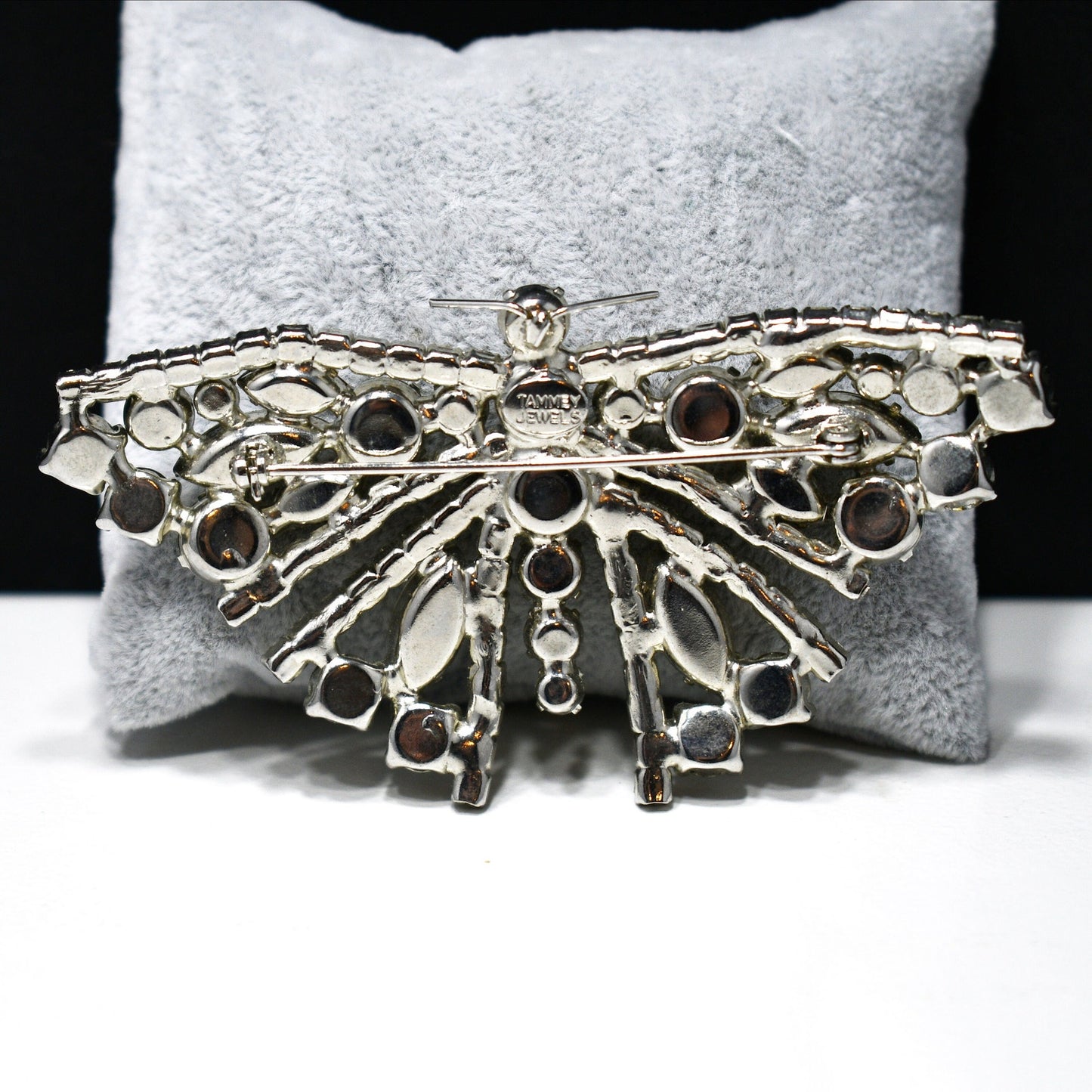 Tammey Jewels Clear Rhinestone Butterfly Brooch, 1960s Vintage Jewelry