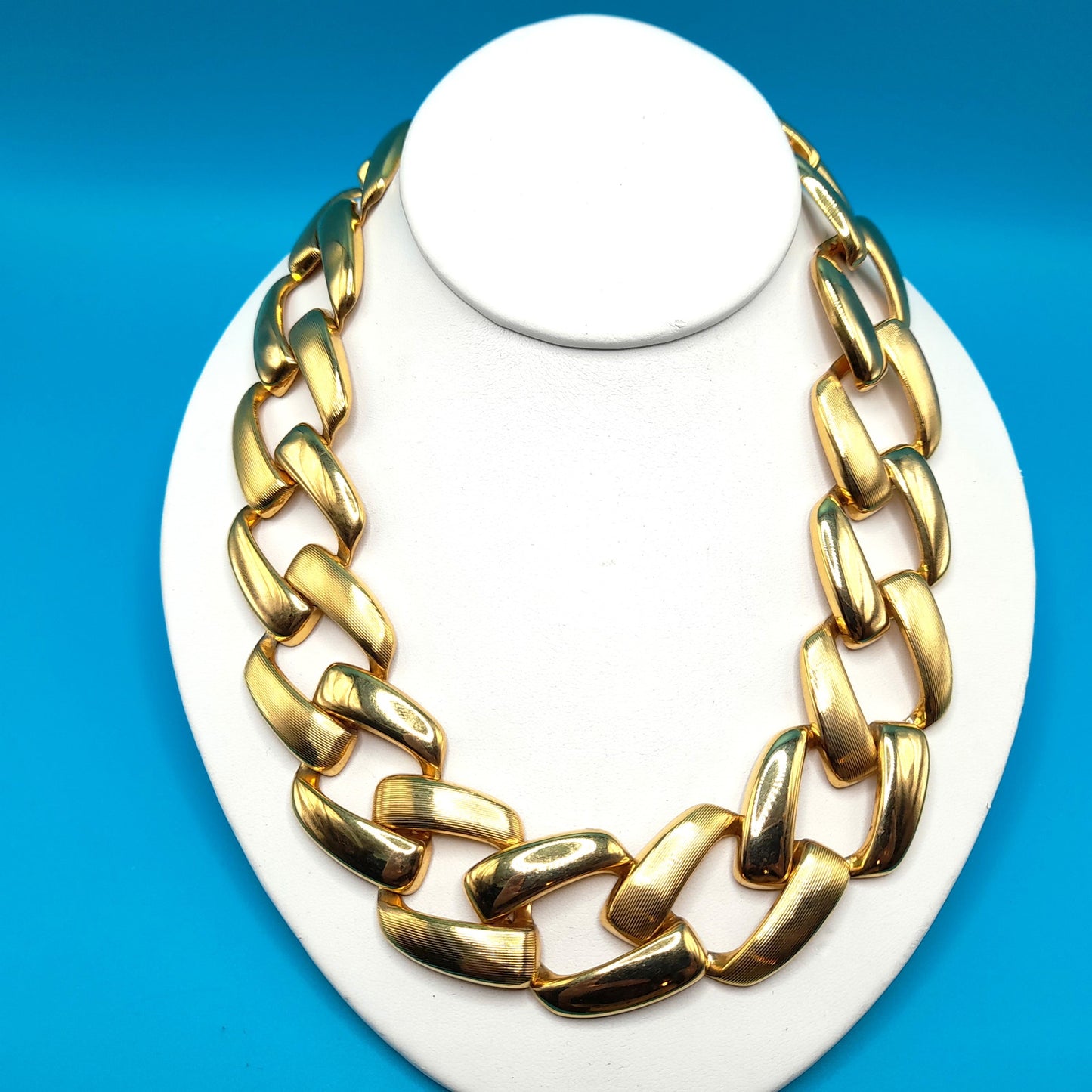 Vintage Chain Choker Necklace, Interlocking Gold Tone, 1980s