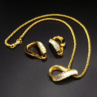 Swarovski Swan Logo Clear Rhinestone Earrings Necklace, 1990s Vintage Jewelry