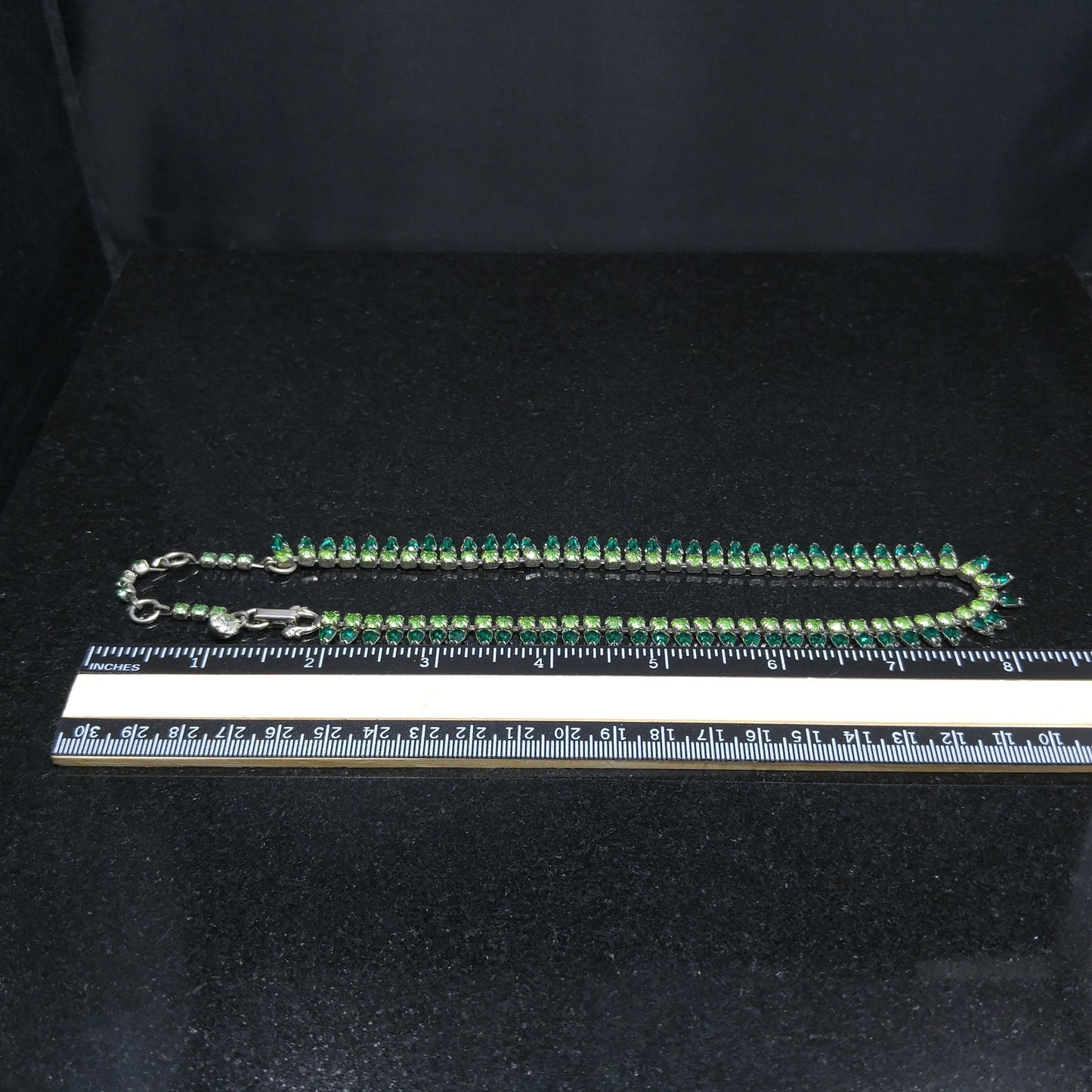 Vintage Sherman Green Rhinestone Necklace, Vaseline or Uranium Glass, 1950s