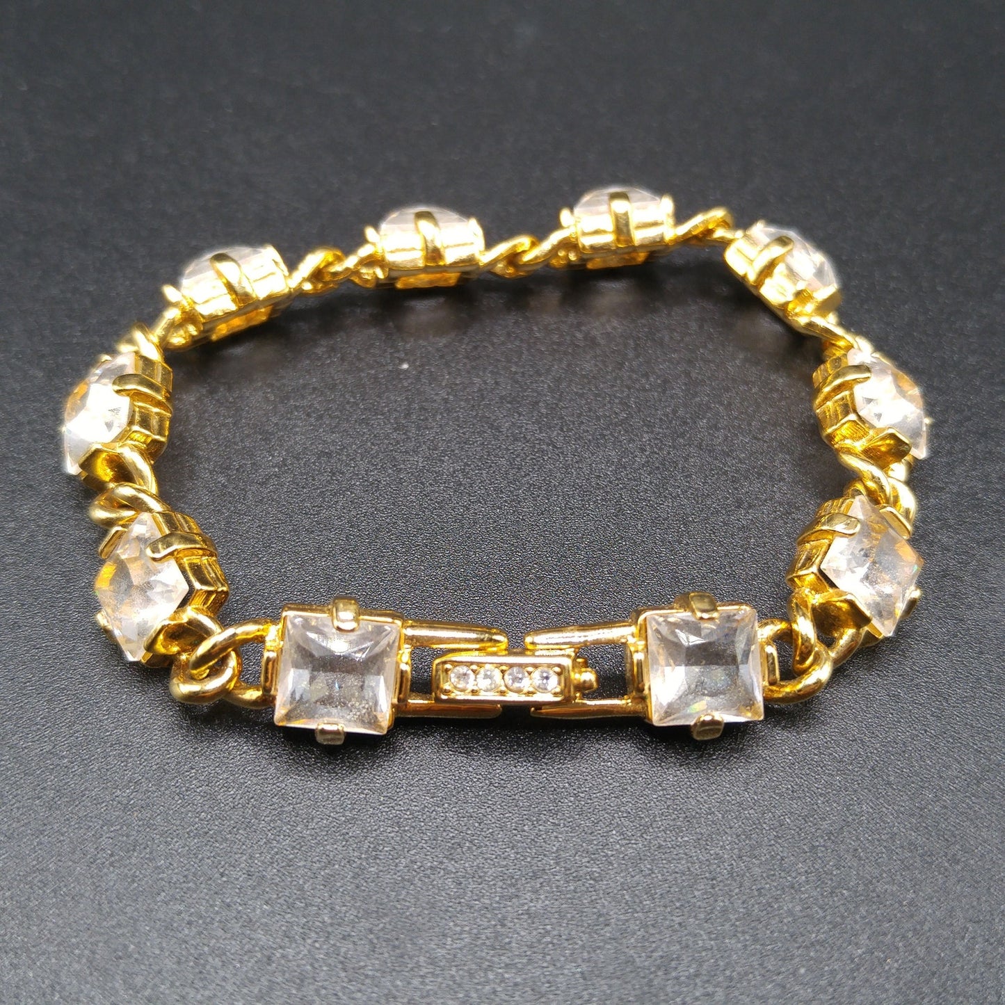 Vintage Swarovski Crystal Bracelet – Gold Plated, Square Cut Crystals, 1990s