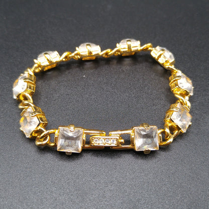Vintage Swarovski Crystal Bracelet – Gold Plated, Square Cut Crystals, 1990s