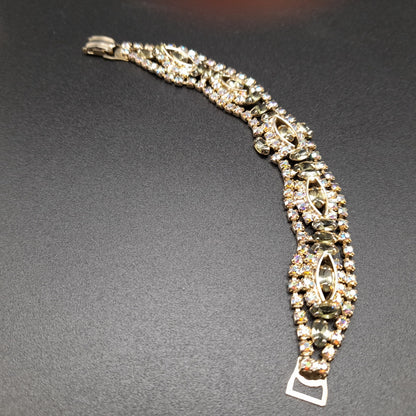 Green Aurora Borealis Rhinestone Bracelet, Mid-Century, 1950s Vintage Jewelry