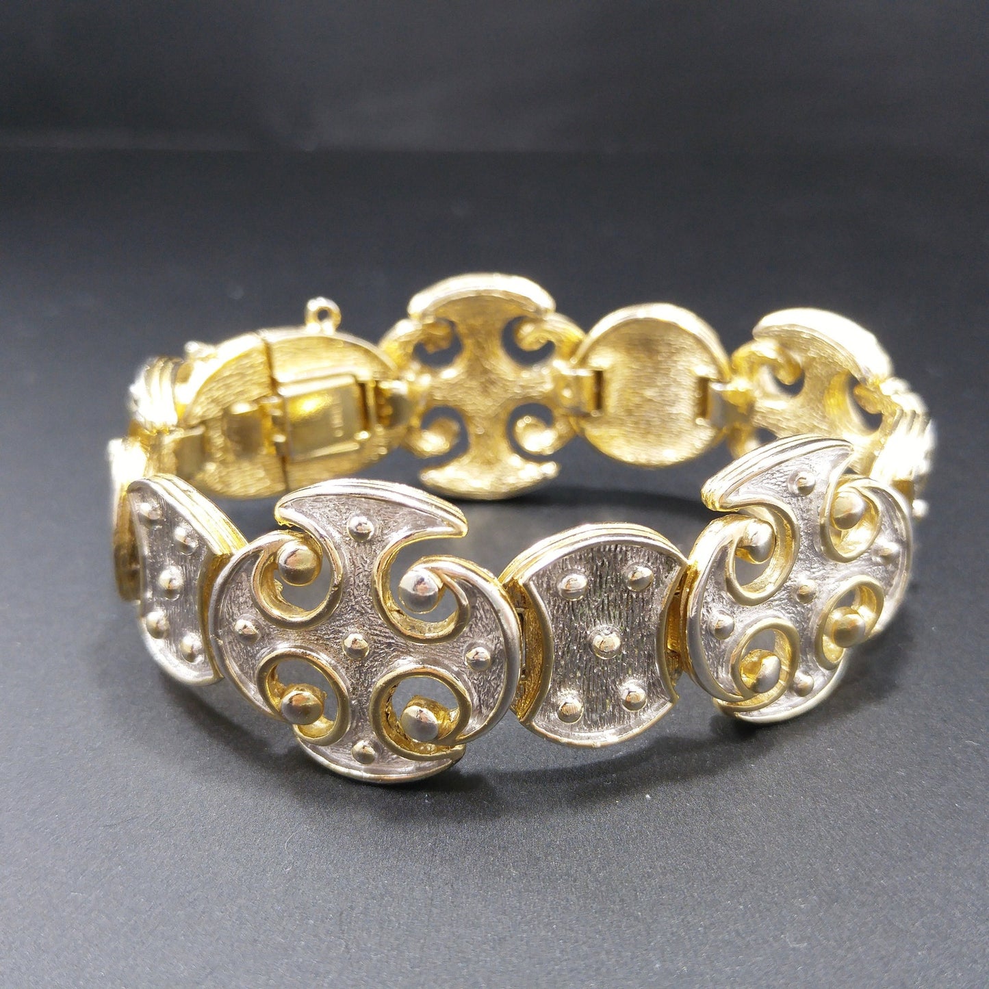 Vintage CINER Maltese Cross Bracelet, 22K Gold Plated, Silver Gold Tone