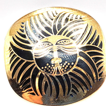 Laurel Burch "Eskimo Lion" Earrings, Black Enamel, Gold Plated, 1980s Vintage
