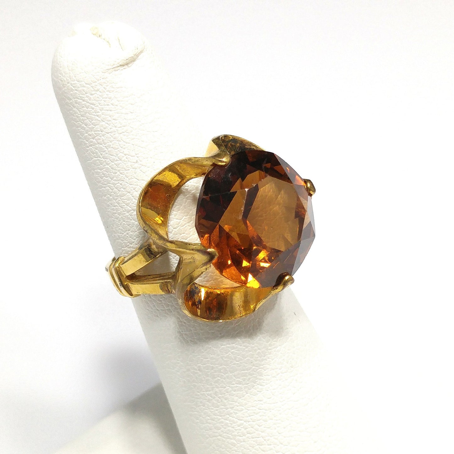 Clark & Coombs Topaz Glass Ring, 10K Gold Filled, 1940s Vintage Jewelry