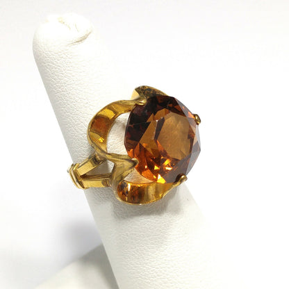 Clark & Coombs Topaz Glass Ring, 10K Gold Filled, 1940s Vintage Jewelry