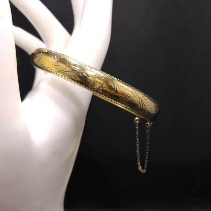 Vermeil Sterling Embossed Hinged Bracelet, Stamped 925, 1940s Vintage Jewelry