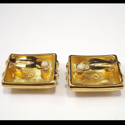 Vintage Swarovski Gold Black Enamel Clip Earrings, Crystal Rhinestones Swan Logo
