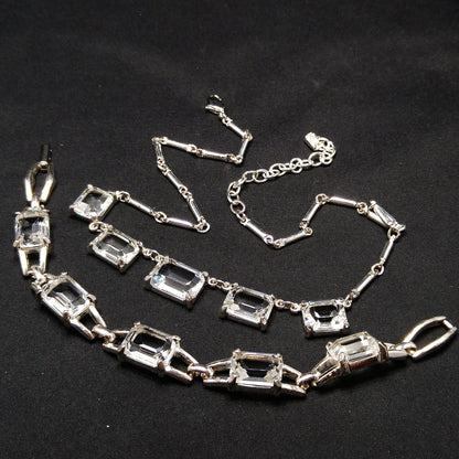Vintage Swarovski Swan Logo Emerald Cut Crystal Necklace & Bracelet Set 1990s