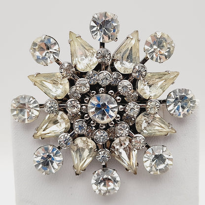 Vintage 1950s Unsigned Wedding Brooch, Riveted Three Dimensional Flower Pin