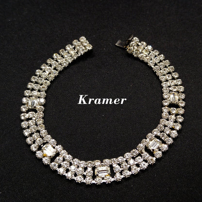 Kramer Clear Rhinestone Bracelet, Rhodium Plated, 1950s Vintage Jewelry