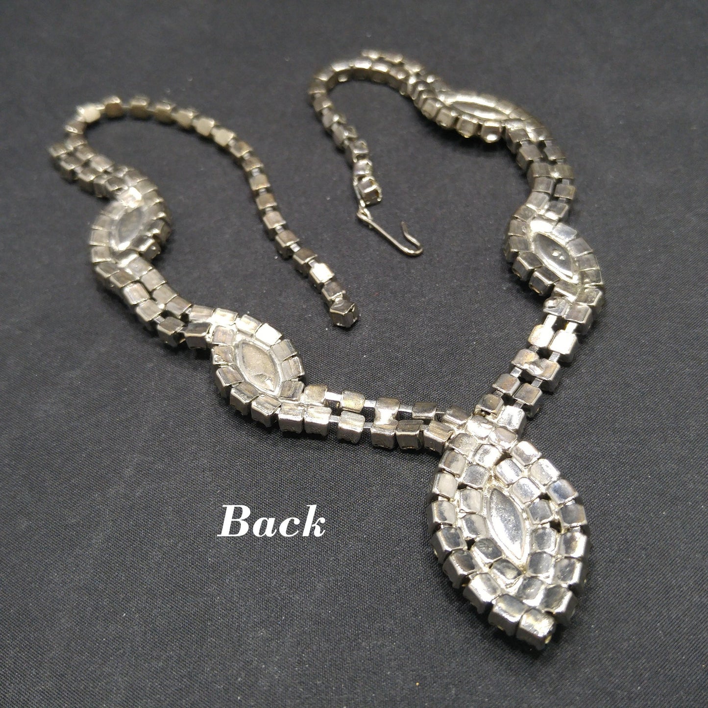 Mid-Century Clear Rhinestone Oval Pendant Necklace, Wedding Necklace, 1950s Vintage Jewelry