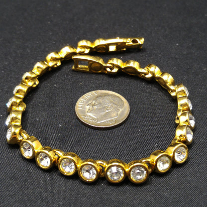 Vintage Swarovski Bracelet – Clear Rhinestone Bezel Set – Gold Plated Link