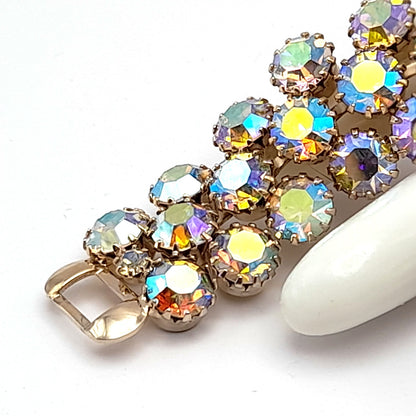 Vintage Weiss Aurora Borealis Rhinestone Bracelet Gold Plated