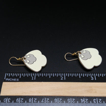 Vintage Laurel Burch Cream Scalloped Fan Earrings, Cream & Gray, Gold Plated