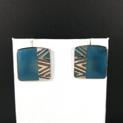 Vintage Laurel Burch Geometric Naito Blue Post Earrings, Rhodium Plated, 1980s