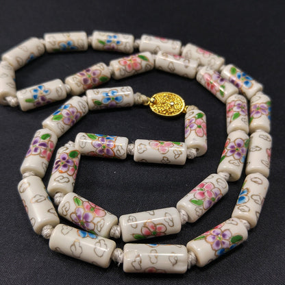 Vintage Chinese Imported Hand Knotted Beaded Necklace, 1960s Hand Painted
