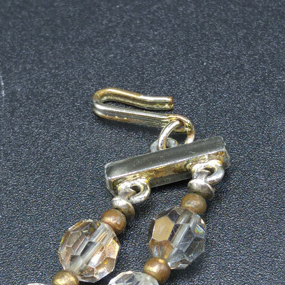 Clear Gold Crystal Beaded Necklace, Mid-Century Two Strands, 1960s Vintage Jewelry