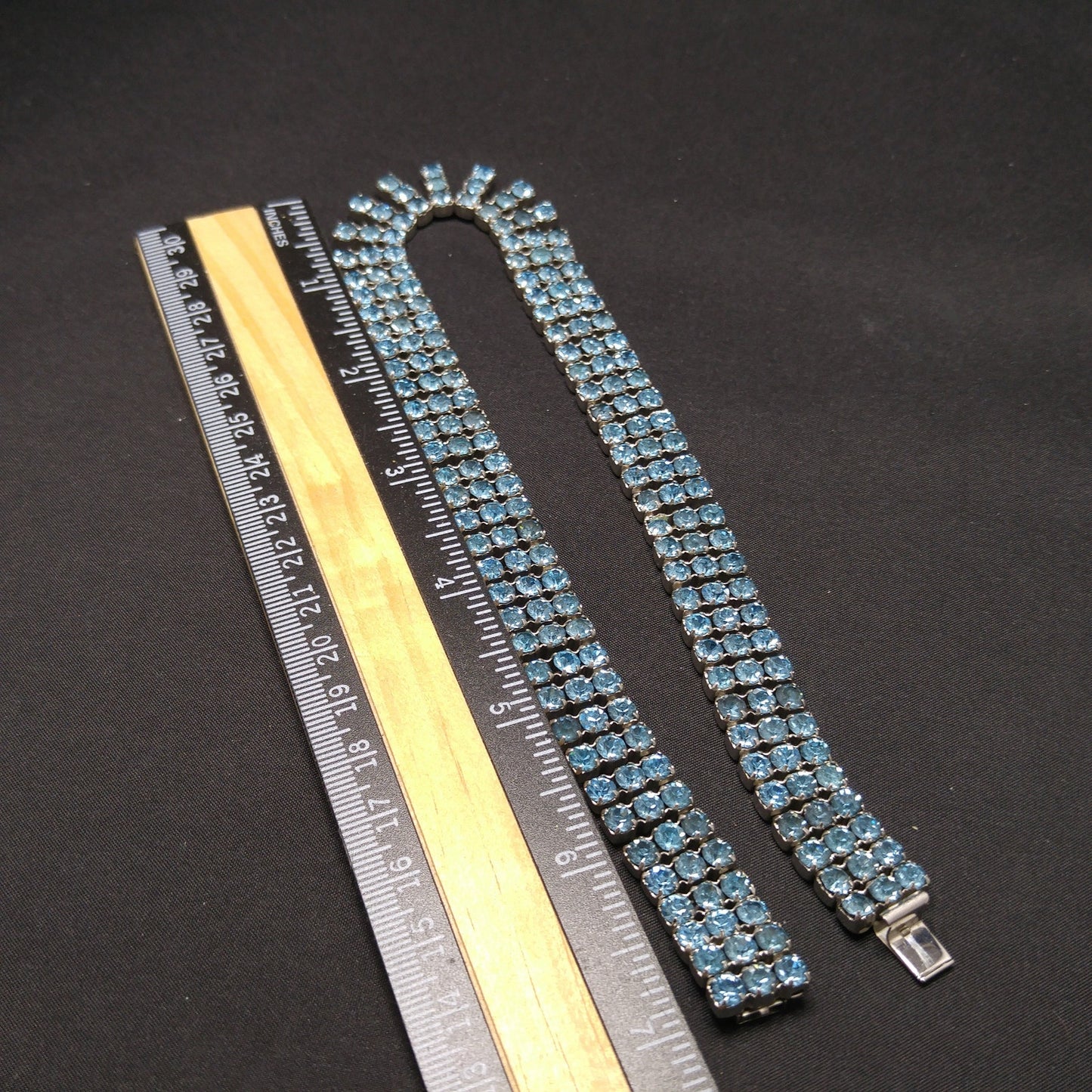 Kramer Blue Rhinestone Necklace, Rhodium Plated, 1960s Vintage Jewelry