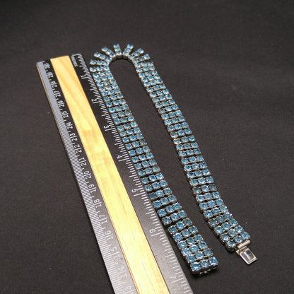Kramer Blue Rhinestone Necklace, Rhodium Plated, 1960s Vintage Jewelry