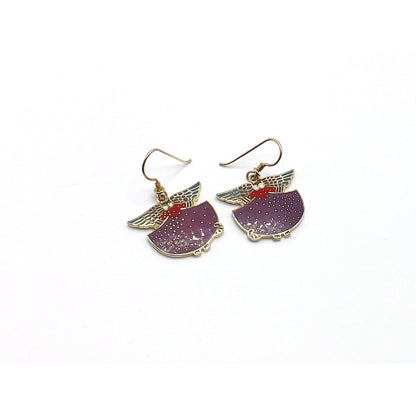 Laurel Burch "Angelicat" Earrings, Gold Plated Cloisonne & Enamel, Cat Lovers Earrings, 1980s Vintage Jewelry
