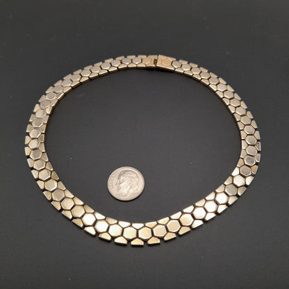 Vintage 1940s Crown Trifari Alfred Philippe Honeycomb 14 Inch Choker Necklace