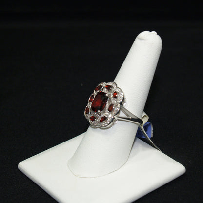 Sterling Silver Garnet Ring, Thailand, Size 8.25, 1990s Vintage Jewelry