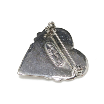 Vintage Laurel Burch 1993 Floral Heart Brooch, Silver Tone