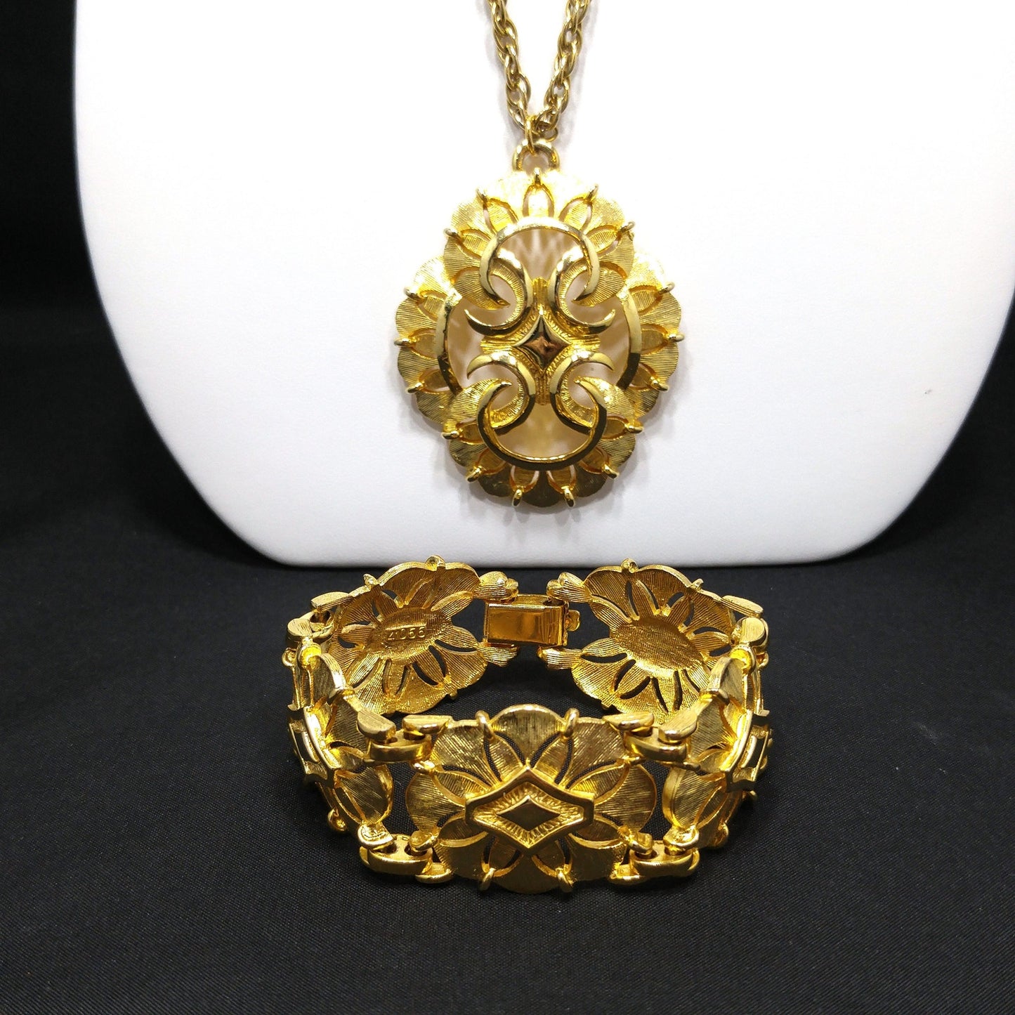 Gold Plated Necklace & Bracelet, Medallion Design, 1960s Vintage Jewelry