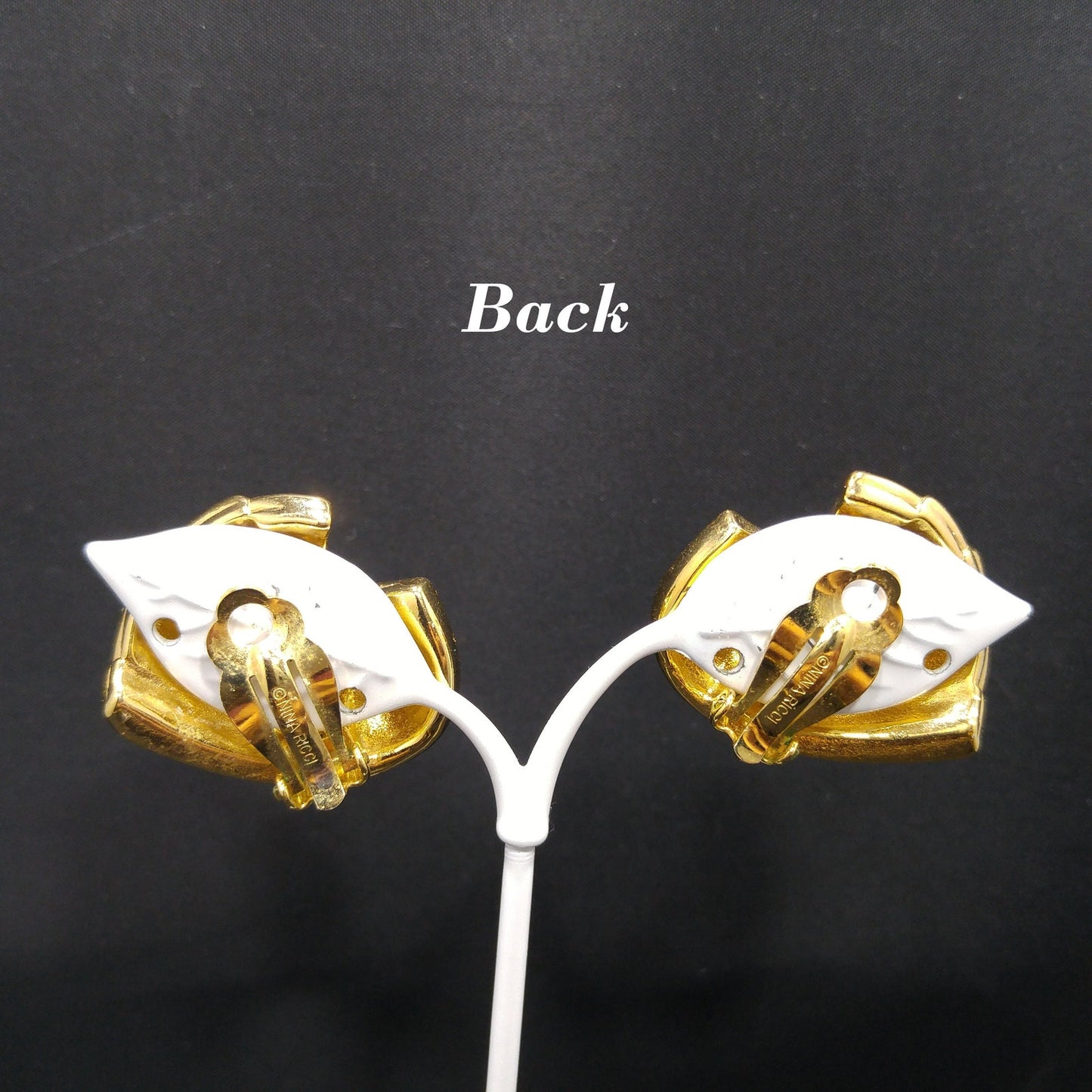 Nina Ricci Gold Plated Earrings, Pave Clear Rhinestones, 1960s Vintage Jewelry