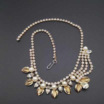 Unique Vintage Wedding Necklace, Unsymmetrical Choker, Gold Plated, 1960s Vintage Jewelry