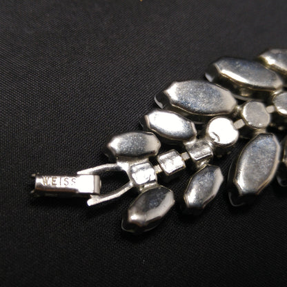 Weiss Milk Glass Bracelet, Aurora Borealis, Rhodium, 1960s Vintage Jewelry