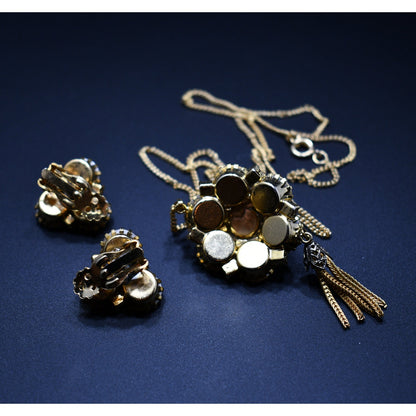 Vintage Rivoli Pendant & Earrings, Aurora Borealis Rhinestones, 1960s Vintage Jewelry