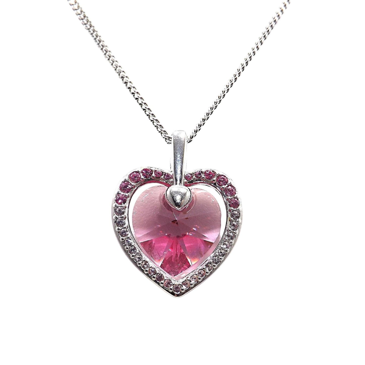 Swarovski “Mom 2003” Pink Heart Crystal Necklace, Swan Logo, Vintage 2000s Jewelry